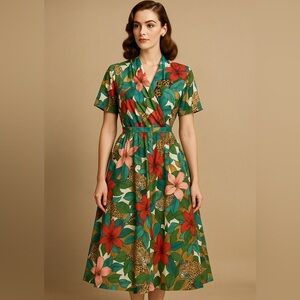 Vintage 90s Leopard Floral Jungle‎ Print Dress Carol Anderson California 5/6 (S)